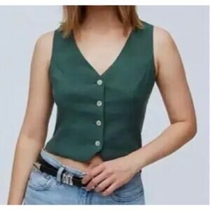 Madewell Forest Green Button-Front Sleeveless V-Neck Top